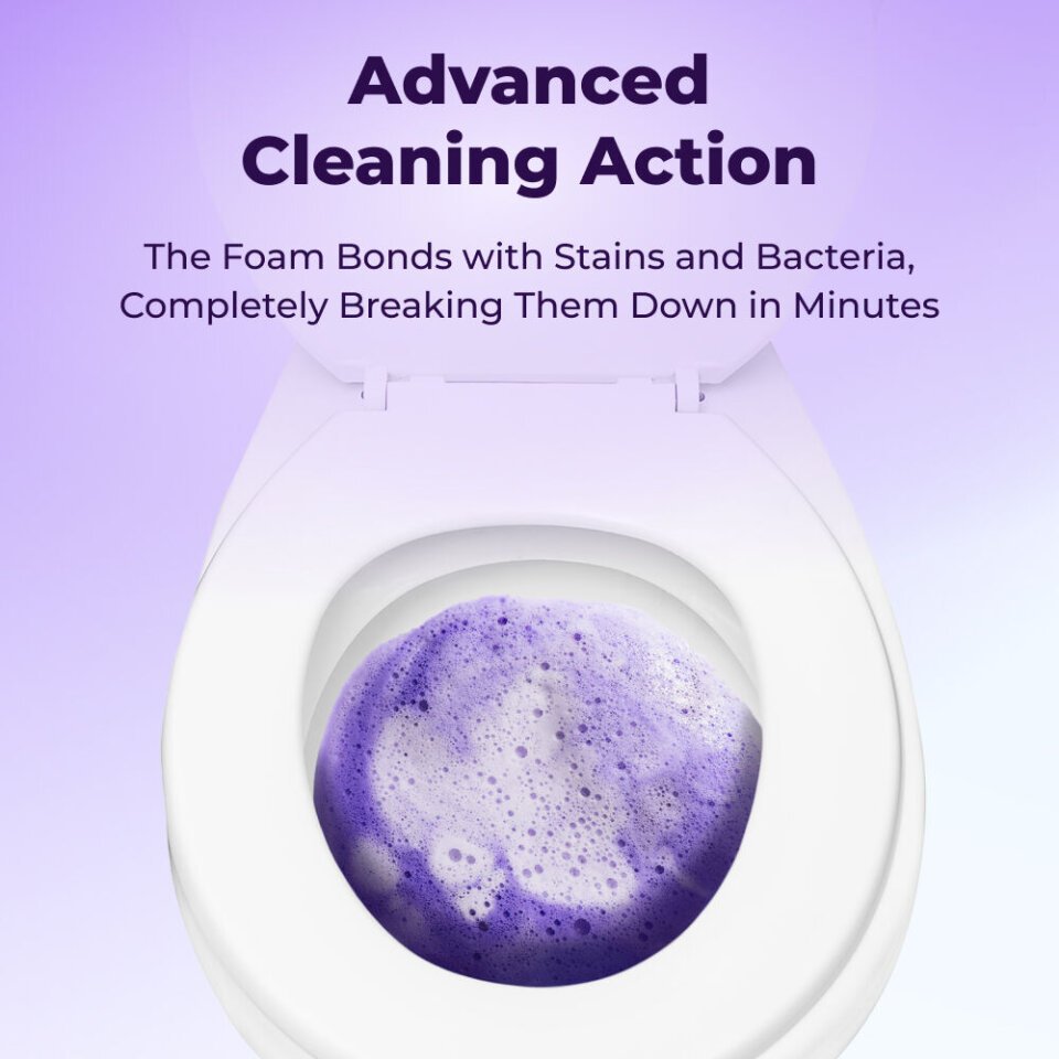 FizzClean advanced foaming action bonding with toilet stains